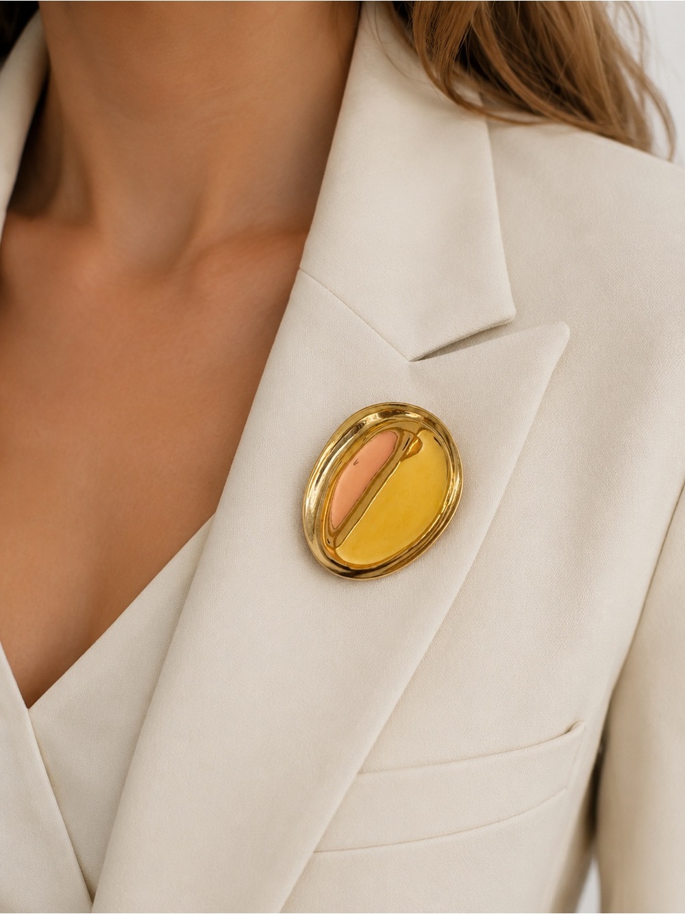 Gold  Oval Statement Brooch - Women Jewelry